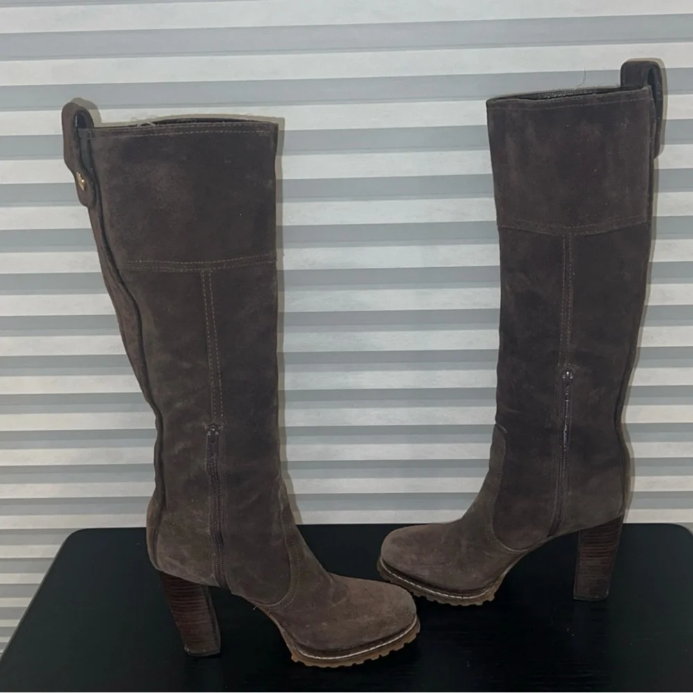 Tory Burch Dark Brown Suede Over the Knee Heel Boots